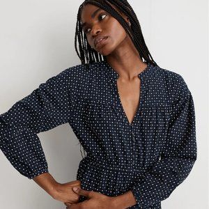 NWT Madewell Dobby V-Neck Tiered Midi Dress in Navy, size M